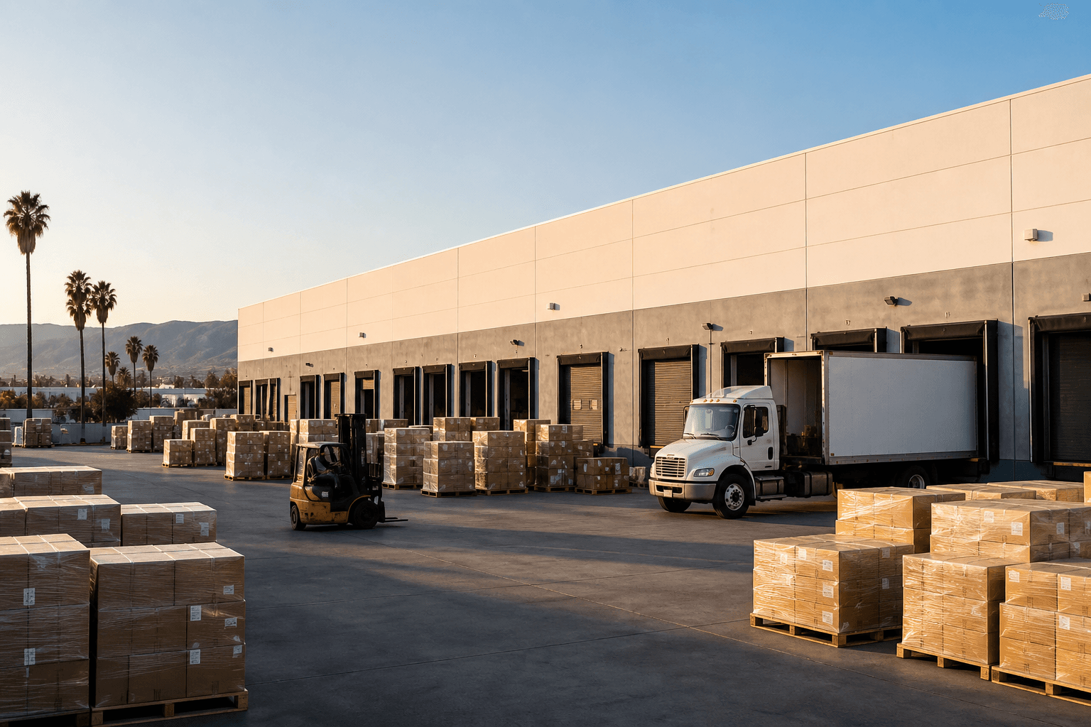 Illustration of pallets staged at a warehouse dock ready for outbound freight
